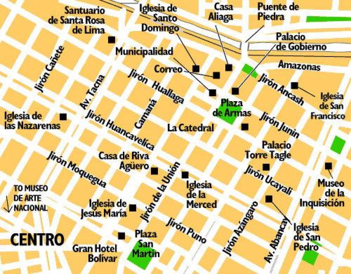Karta över centrala Lima peru