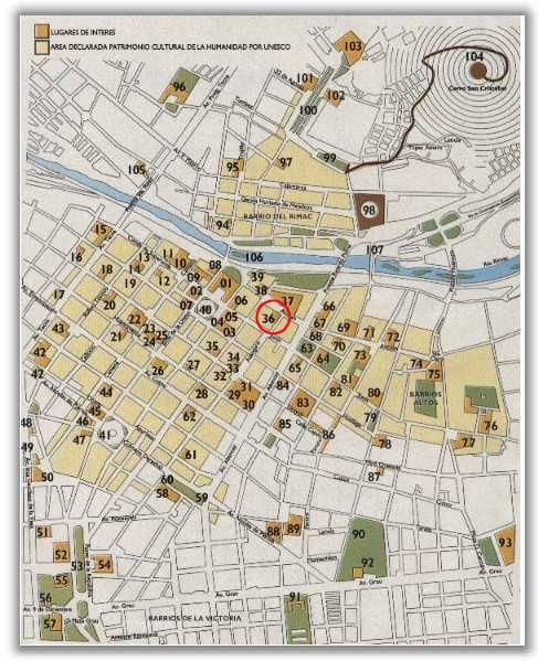 Karta över historiska stadskärnan i Lima