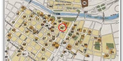Karta över historiska stadskärnan i Lima